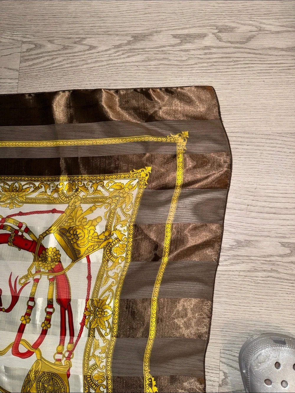 Elegant Brown, Gold & Red Silk Scarf